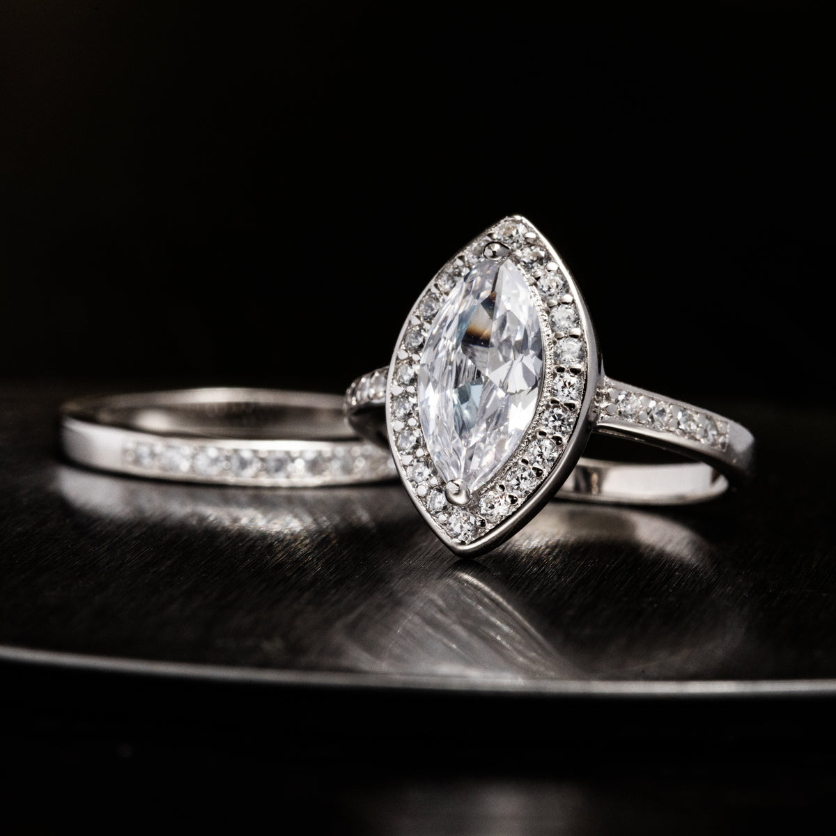Marquise Halo Bridal Ring Set